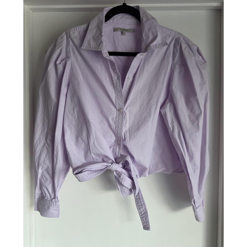 Hudson Women Button-Down Shirt Size L Lilac Cotton Long Sleeve Collared Top
